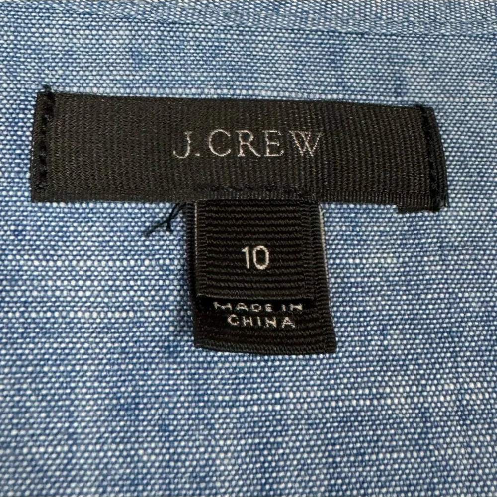 J. Crew Chambray Ruffle Front Button Blouse in Light Blue